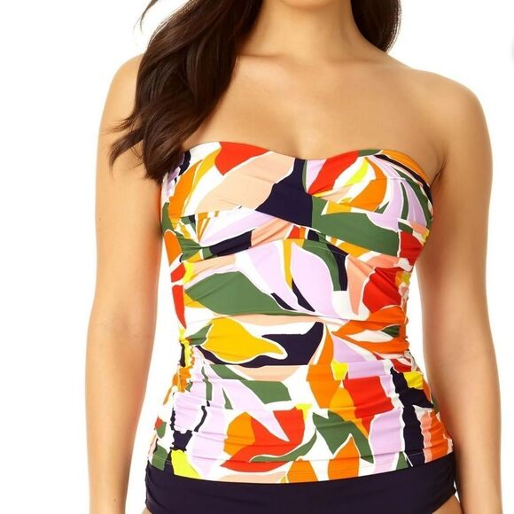 Anne Cole Womens Pink Printed Shirred Beachwear Tankini Swim Top Womens - Picture 2 of 9